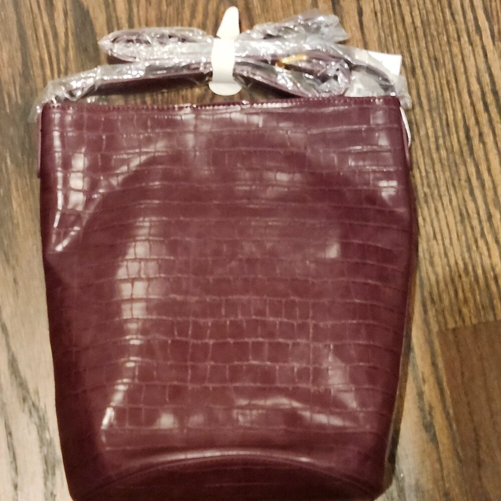 Neiman Marcus mock croc crossbody bucket bag